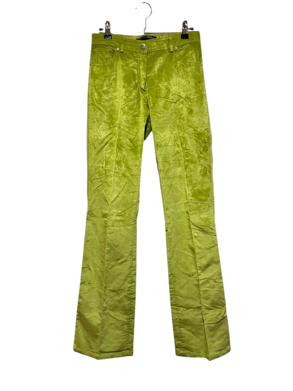 Les Copains Lime Green Velvet Flare Pants With Rhinestone Label Size 0 / 38